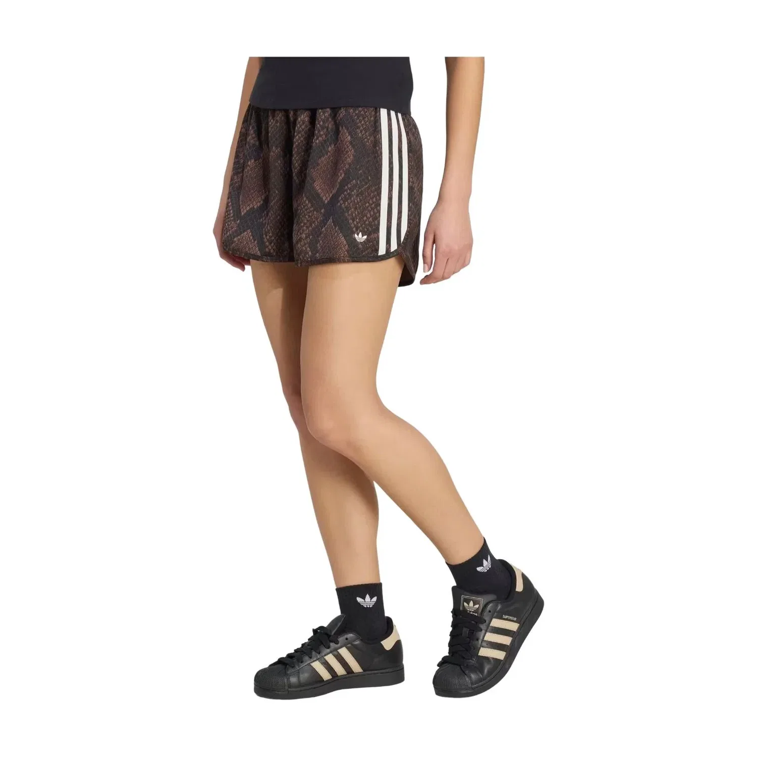 Женские шорты с принтом Adidas Snake Print Satin, коричневый — фото 2