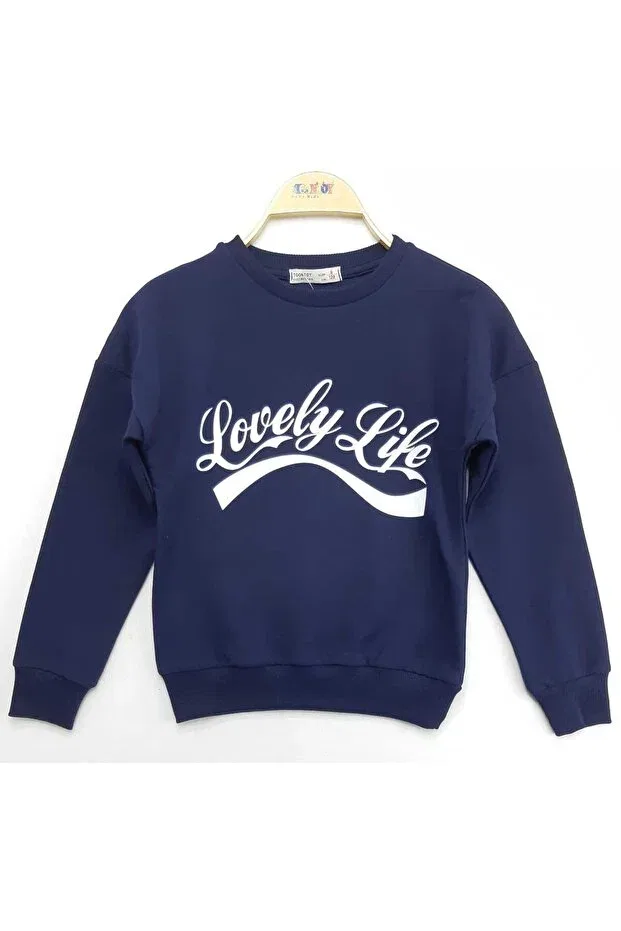 Детские свитшот для девочек с принтом Lovely Life Print Toontoy, Navy Blue