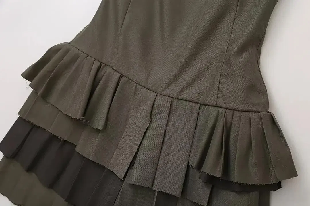 Женское мини-платье с асимметричным квадратным вырезом, Solid, Army En8 — фото 4
