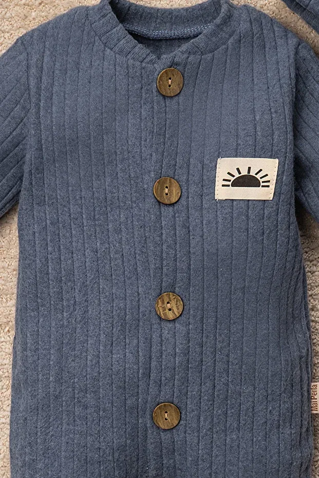Детский для девочек комбинезон хлопковый Sun Emblem Beanie Solid Color Romper Baby Set Mai Perla, Blue — фото 4
