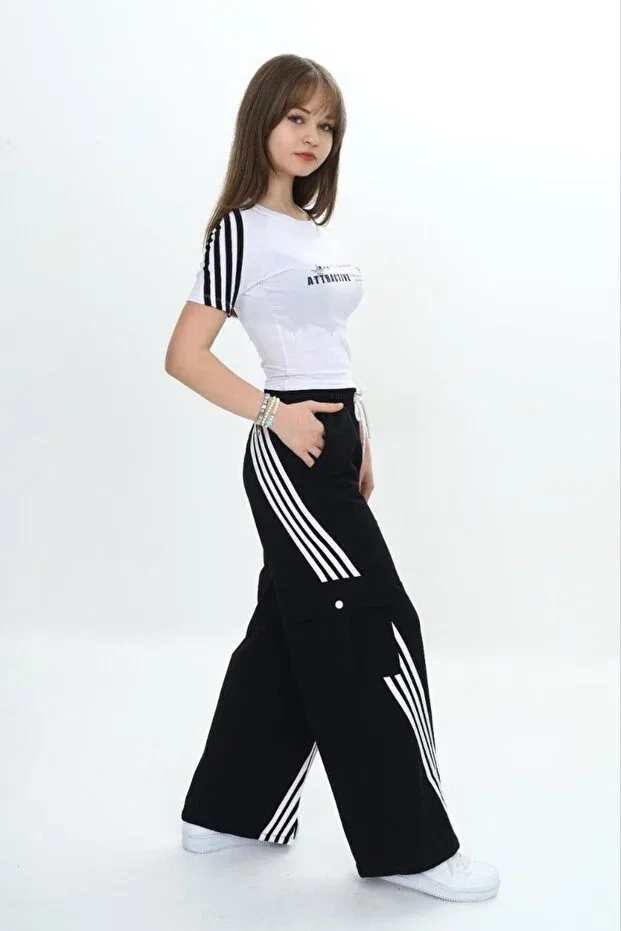Детский спортивный комплект для девочек с принтом Asortik Kids, Black And White