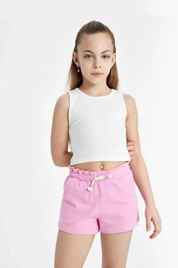Детские шорты для девочек хлопковые Beli Lace-Up Shorts Defacto, Pink-Pn449 — фото 3