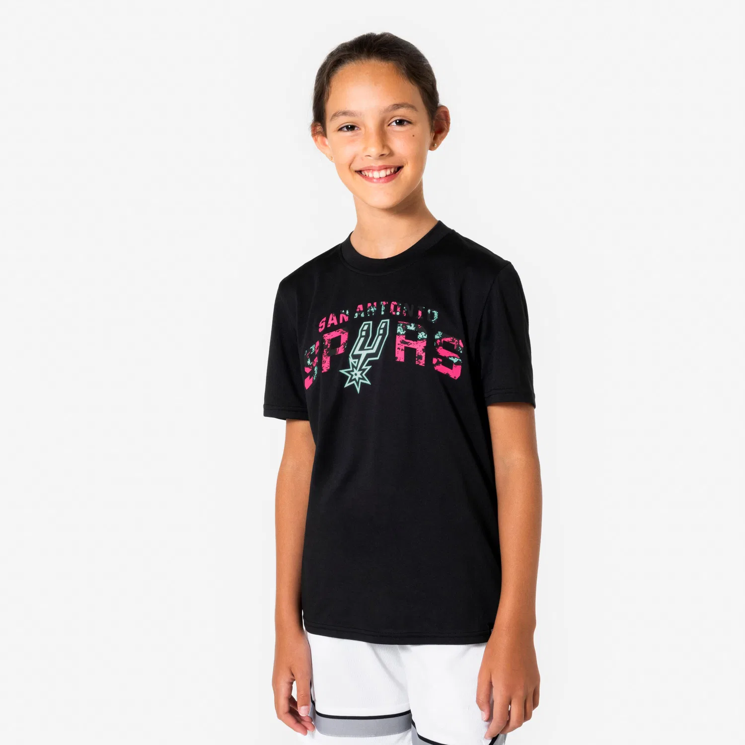 Детская хлопковая футболка NBA Spurs Tarmak, Rauchschwarz