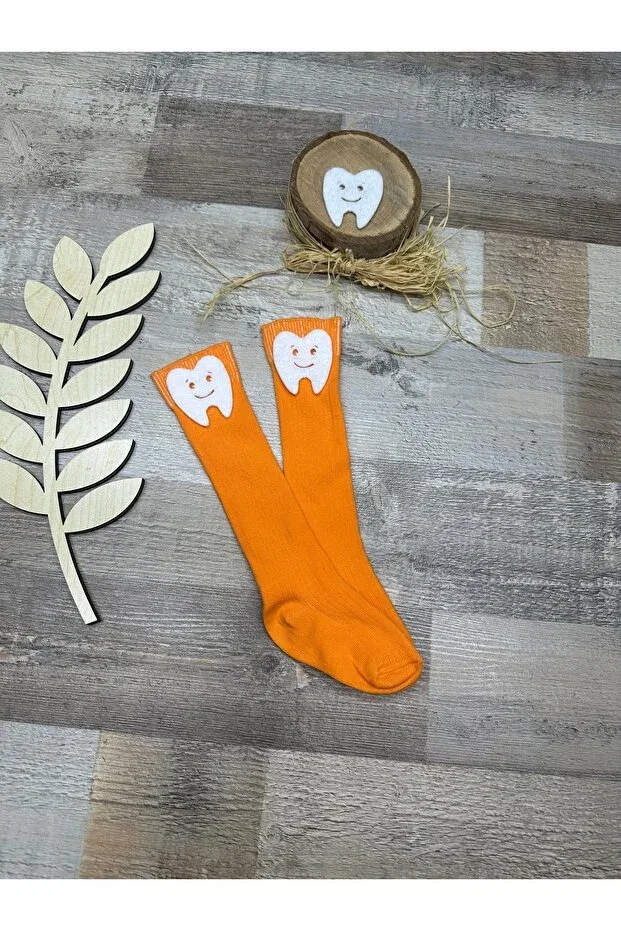 Детские носки для новорожденных с принтом Orange below the knee - baby socks with tooth figure Feriatolye, Orange — фото 3