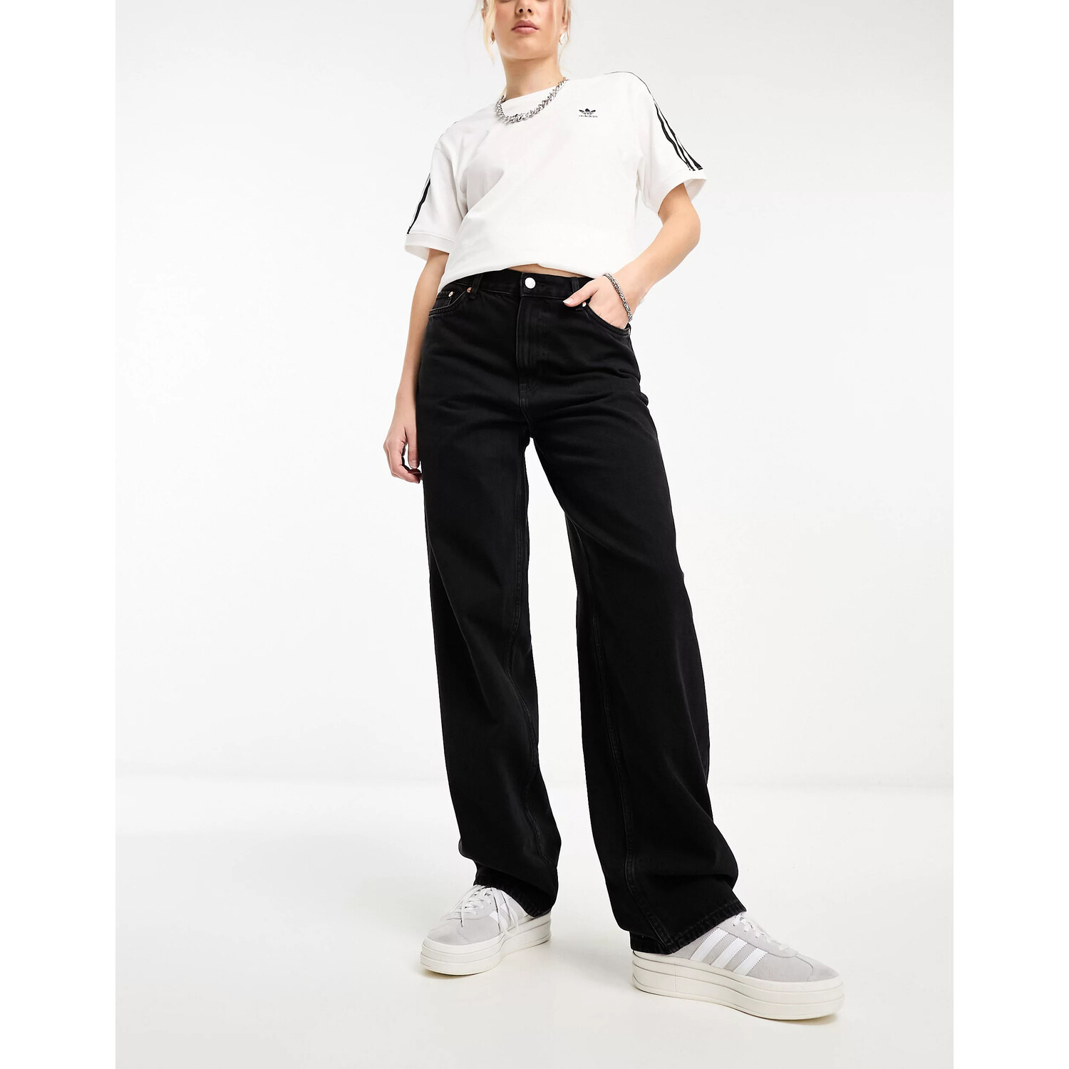 

Джинсы Weekday Rail Mid Waist Loose Fit Straight Leg, черный