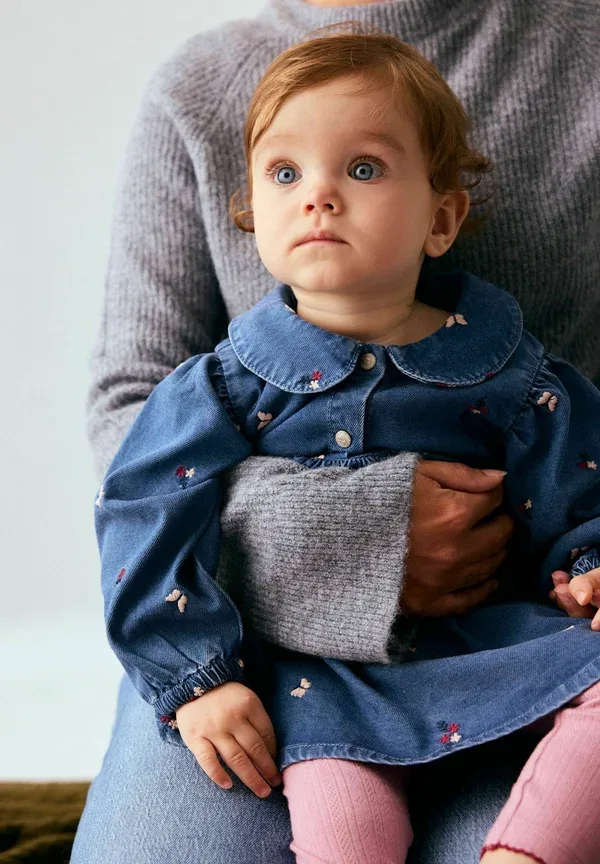Платье джинсовое с вышивкой Name It, medium blue denim, синий