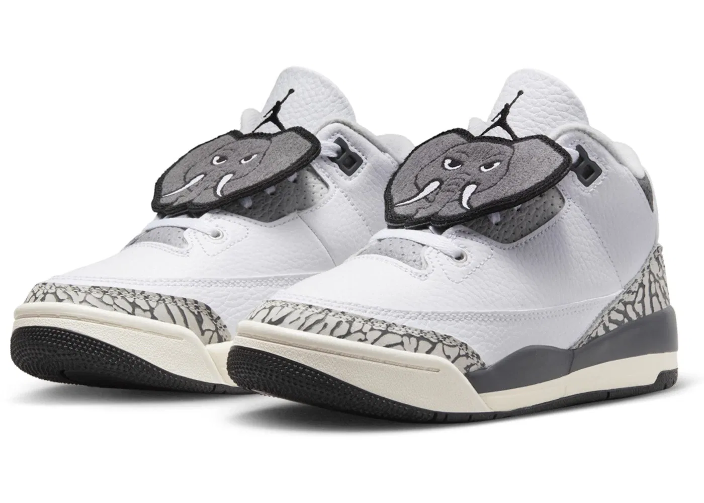 Детские кроссовки с длинным шнурком Jordan 3 Retro Hide N' Sneak Jordan, White/Black/Iron/Sail/Cement Grey — фото 2