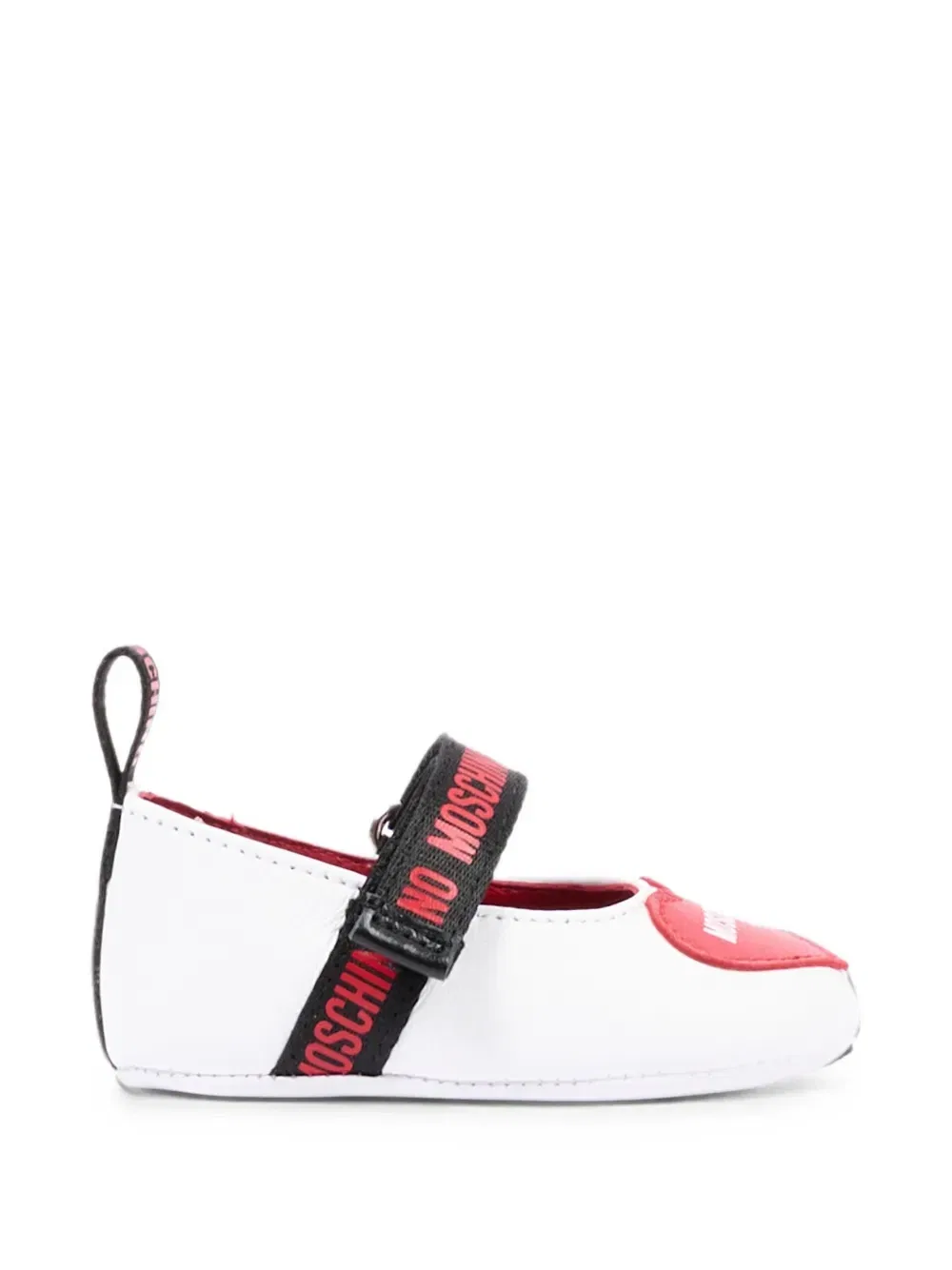 Балетки с ремешком с логотипом и нашивкой в форме сердца Moschino Kids, белый