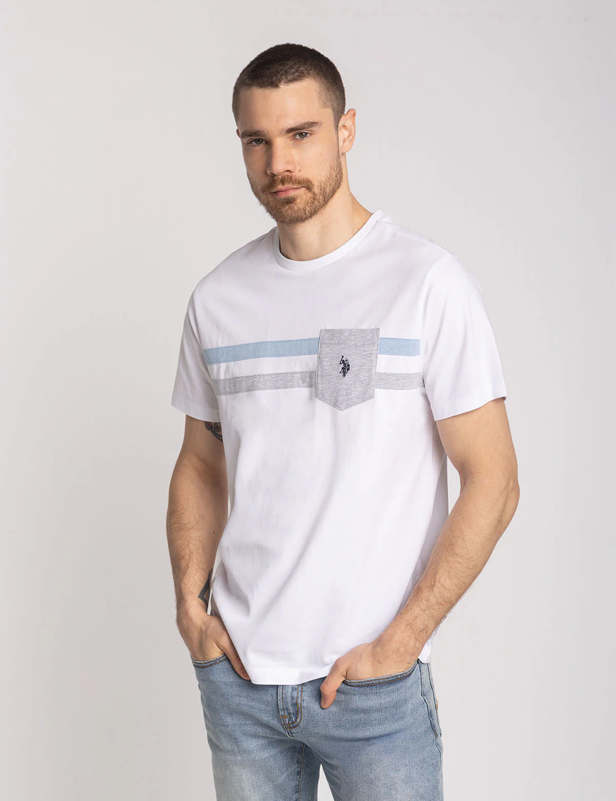 

Футболка U.S. Polo Assn Dual Stripe Jersey With Chest Pocket, белый