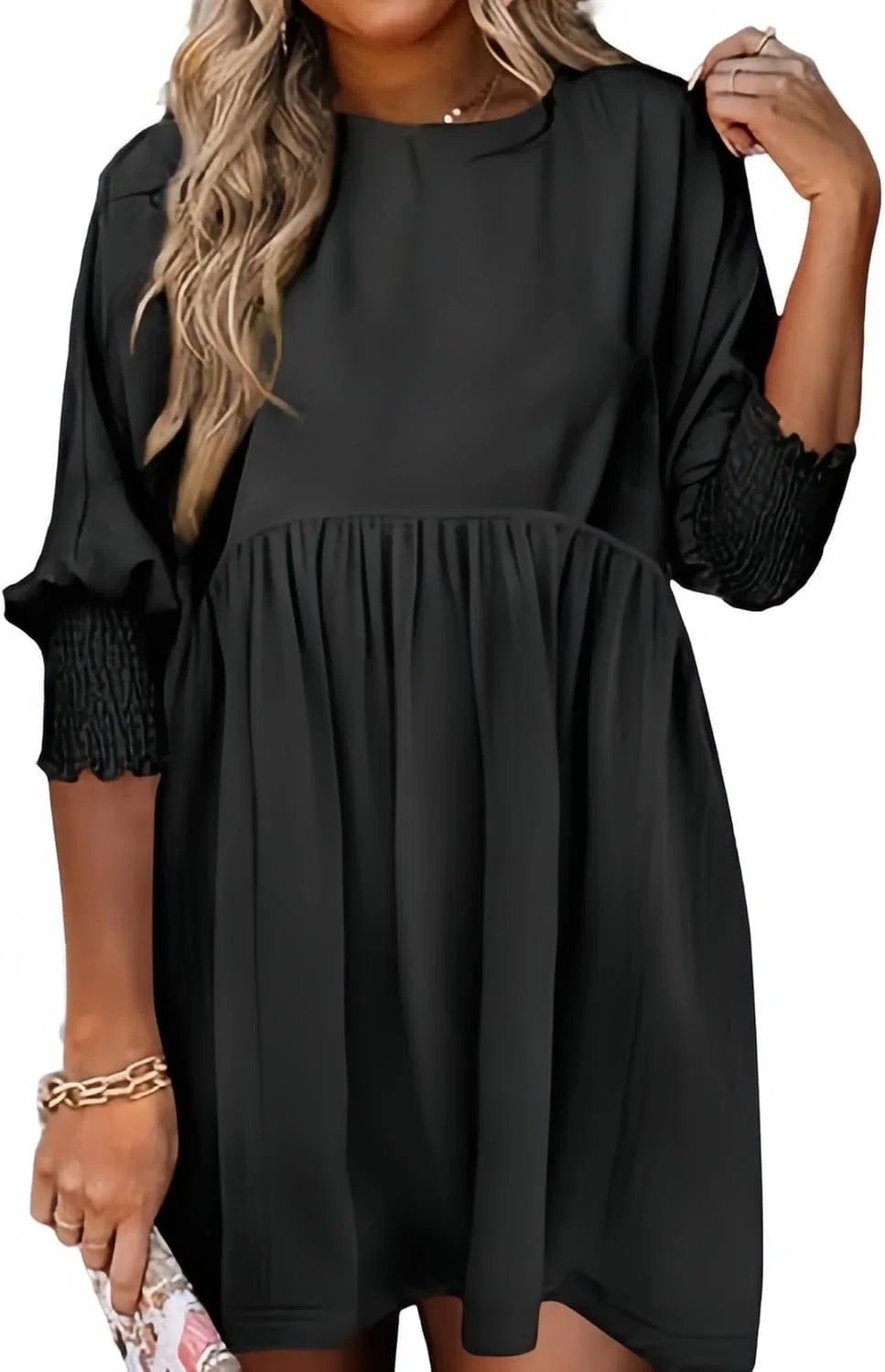 Женское платье повседневное свободное с летучей мышью, модель bat Sleeves Pleated, чёрный