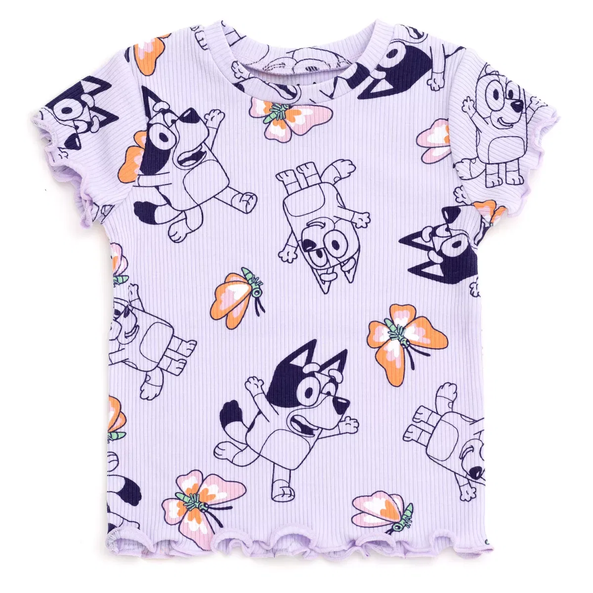 Детский комплект для девочек с принтом Bluey Girls Ribbed T-Shirt and Shorts Outfit Set Bluey, Lavender — фото 3