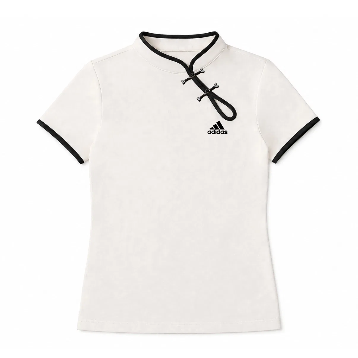 Футболка с китайским воротником, хлопковая, Adidas, White