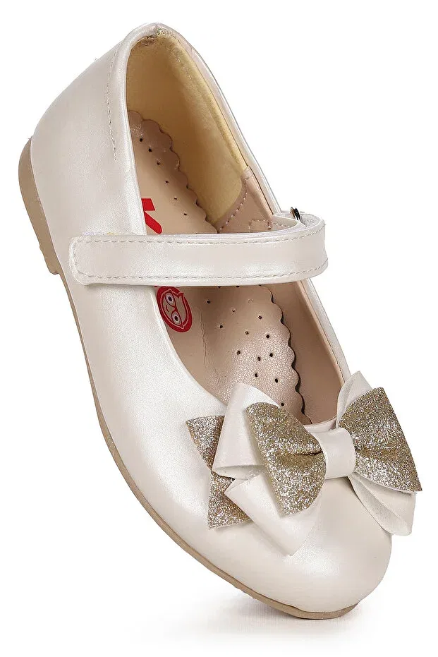 Детские балетки для девочек с блестками Silvery Skin Velcro Sand Glitter Bow Kiko Kids, Sedef