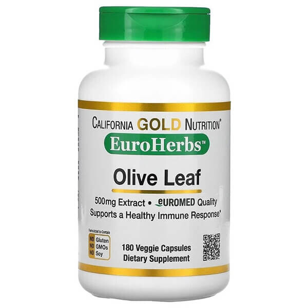

Экстракт из листьев оливкового дерева California Gold Nutrition 500 мг, 180 капсул