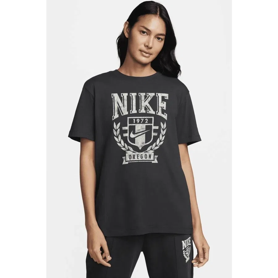 Женская футболка свободного кроя с коротким рукавом Nike Sportswear Fleece Boyfriend, Антрацитовый — фото 2