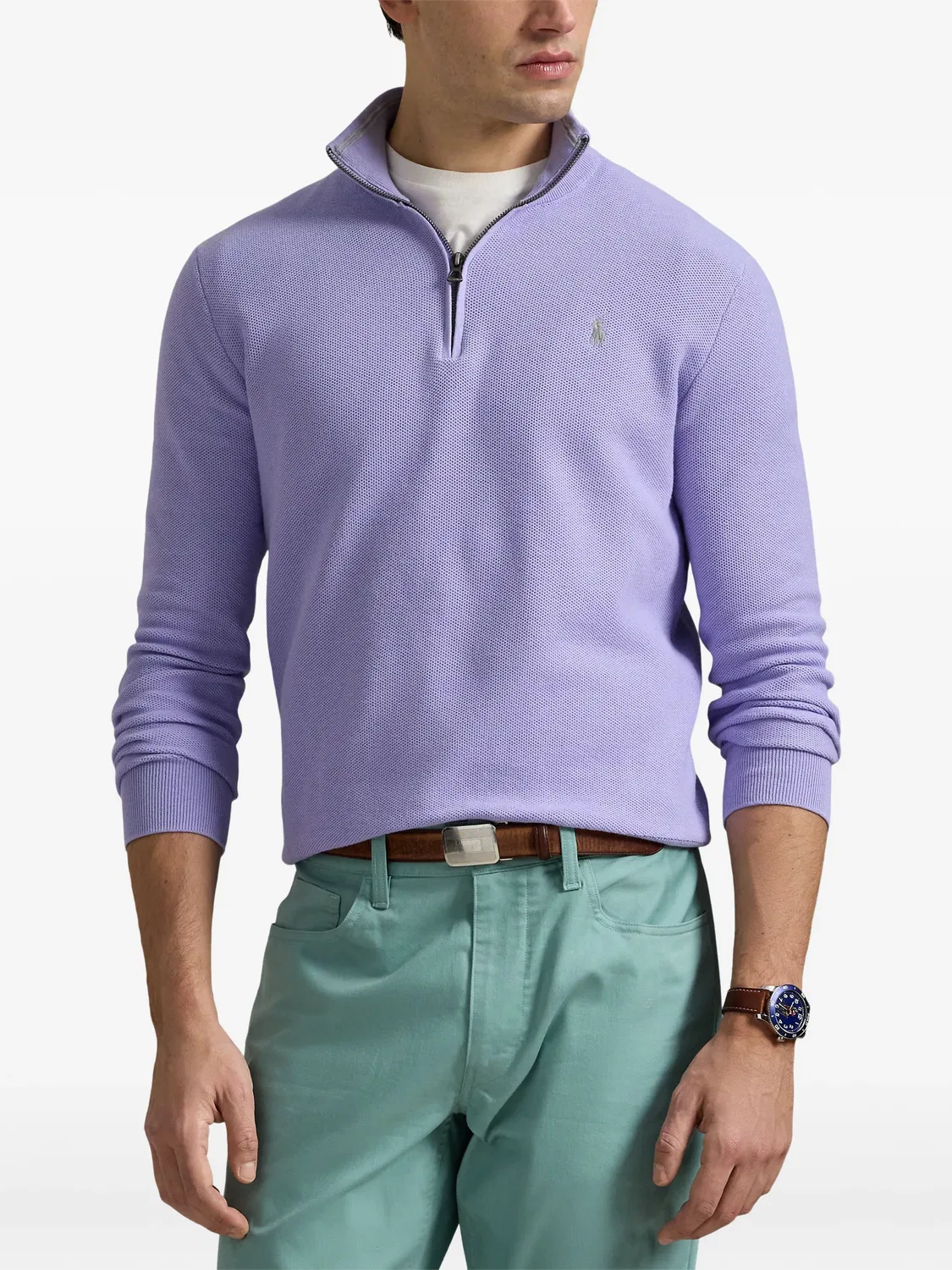 Свитер на молнии с вышитым логотипом Polo Ralph Lauren, фиолетовый — фото 3