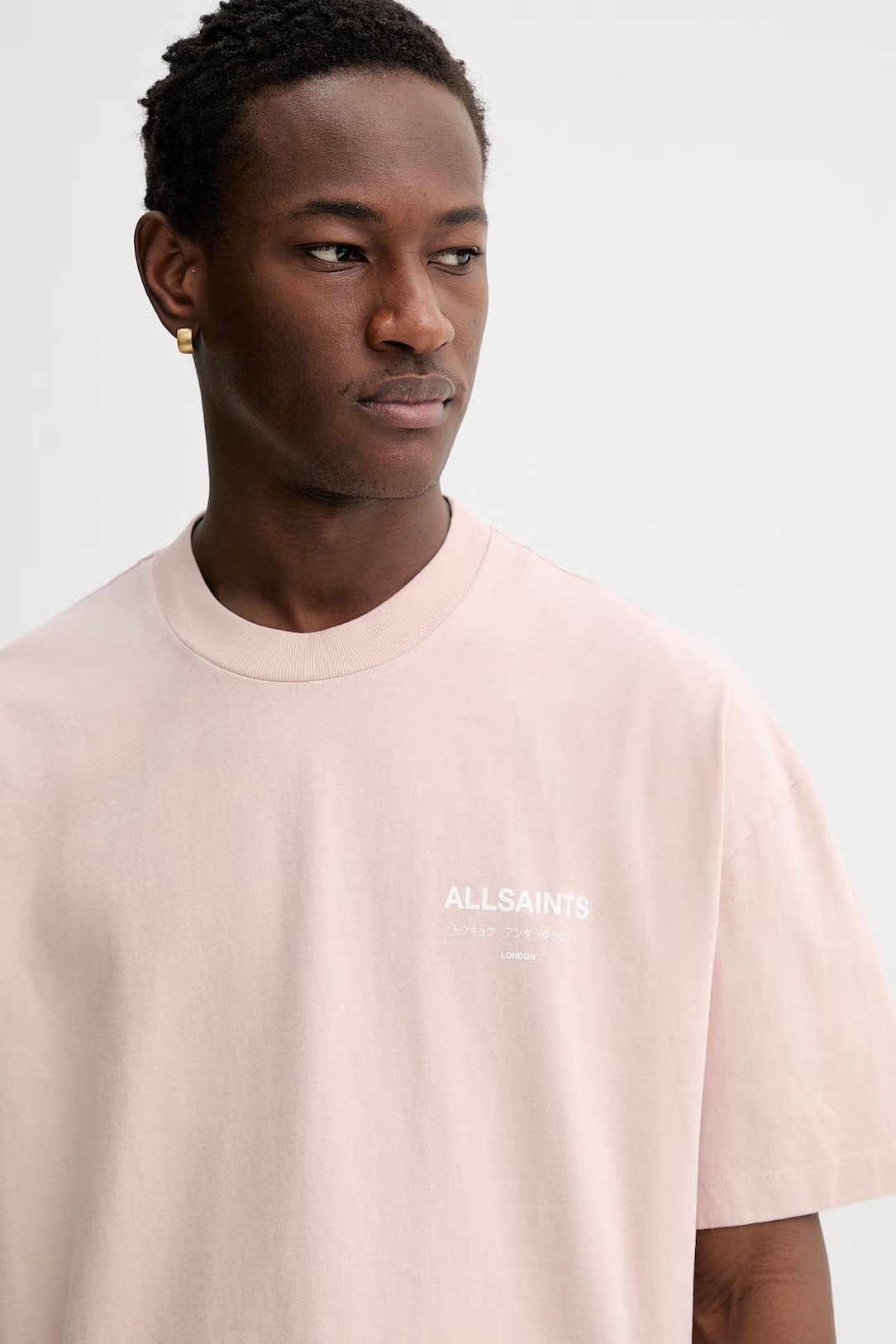 Футболка Allsaints Underground Oversized Crew Neck, светло-розовый/белый — фото 3