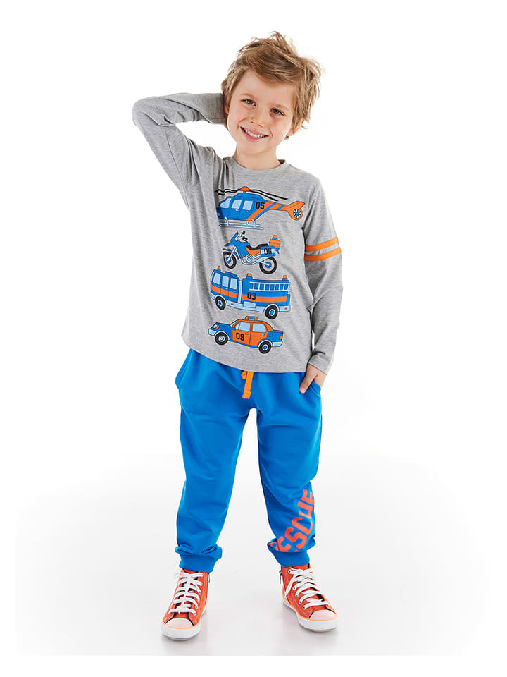 

Рубашка с длинным рукавом Denokids, синий/серый