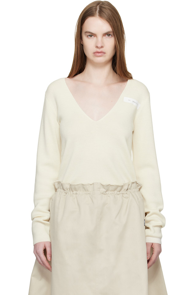 

Шерстяной свитер с V-образным вырезом Mm6 Maison Margiela, Off-White