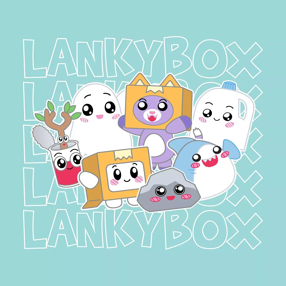 Детский комплект футболок с принтом LankyBox Confetti Clouds & Character Art, LankyBox Confetti Clouds — фото 3