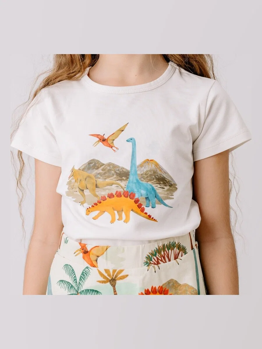 Футболка Walkiddy 'Walkiddy - Dinasaur World T-Shirt' белого цвета — фото 2