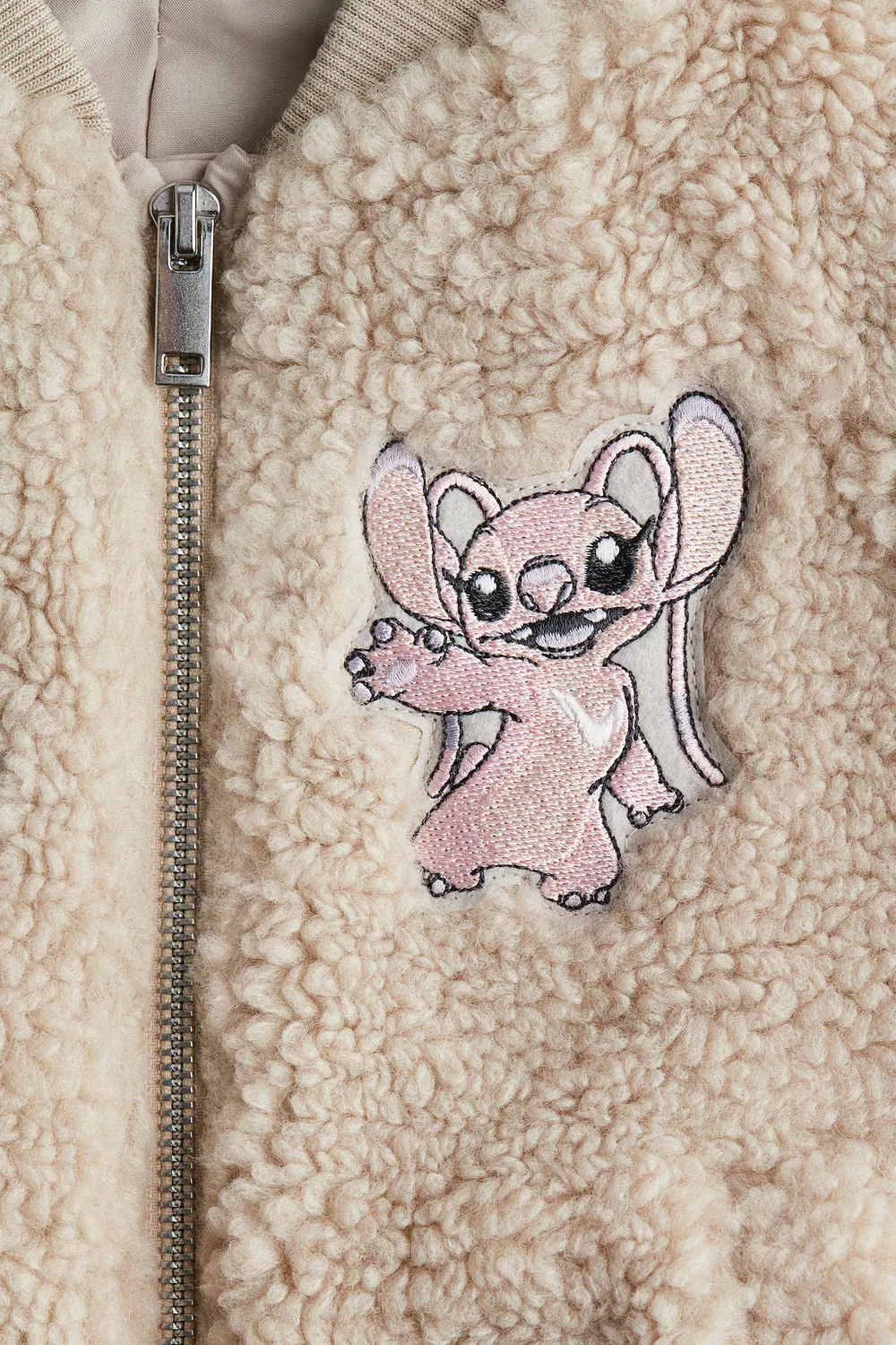 Пилотская куртка из плюшевого флиса с аппликациями H&M, Hellbeige/Lilo & Stitch — фото 2