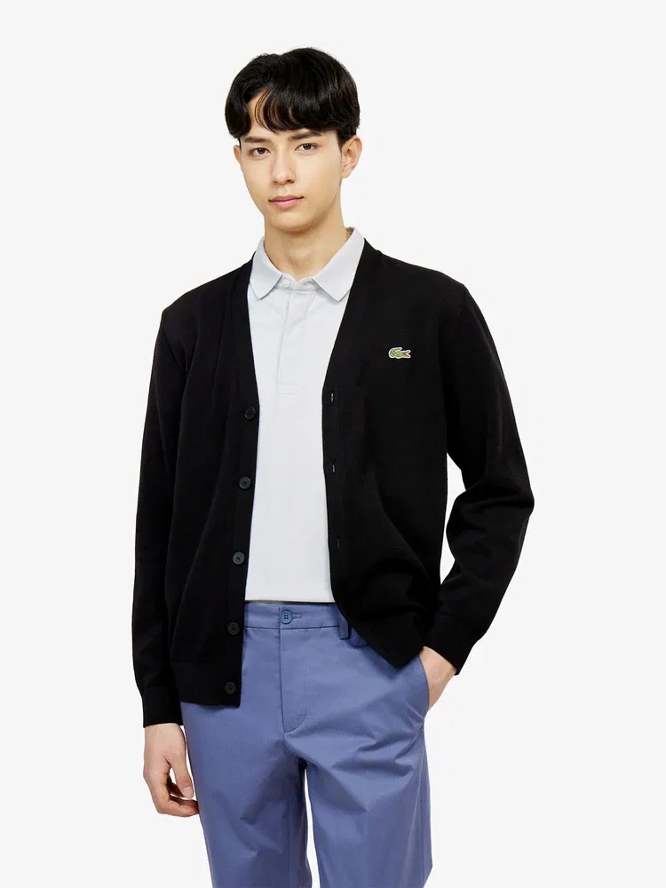 Кардиган V-образный вырез, пике LACOSTE, Black