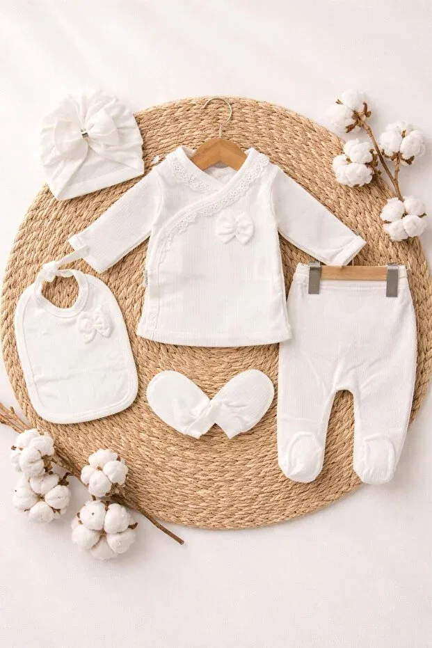 Детский комплект для новорожденных для девочек хлопковый Bys Baby Fashion, Ecru — фото 4