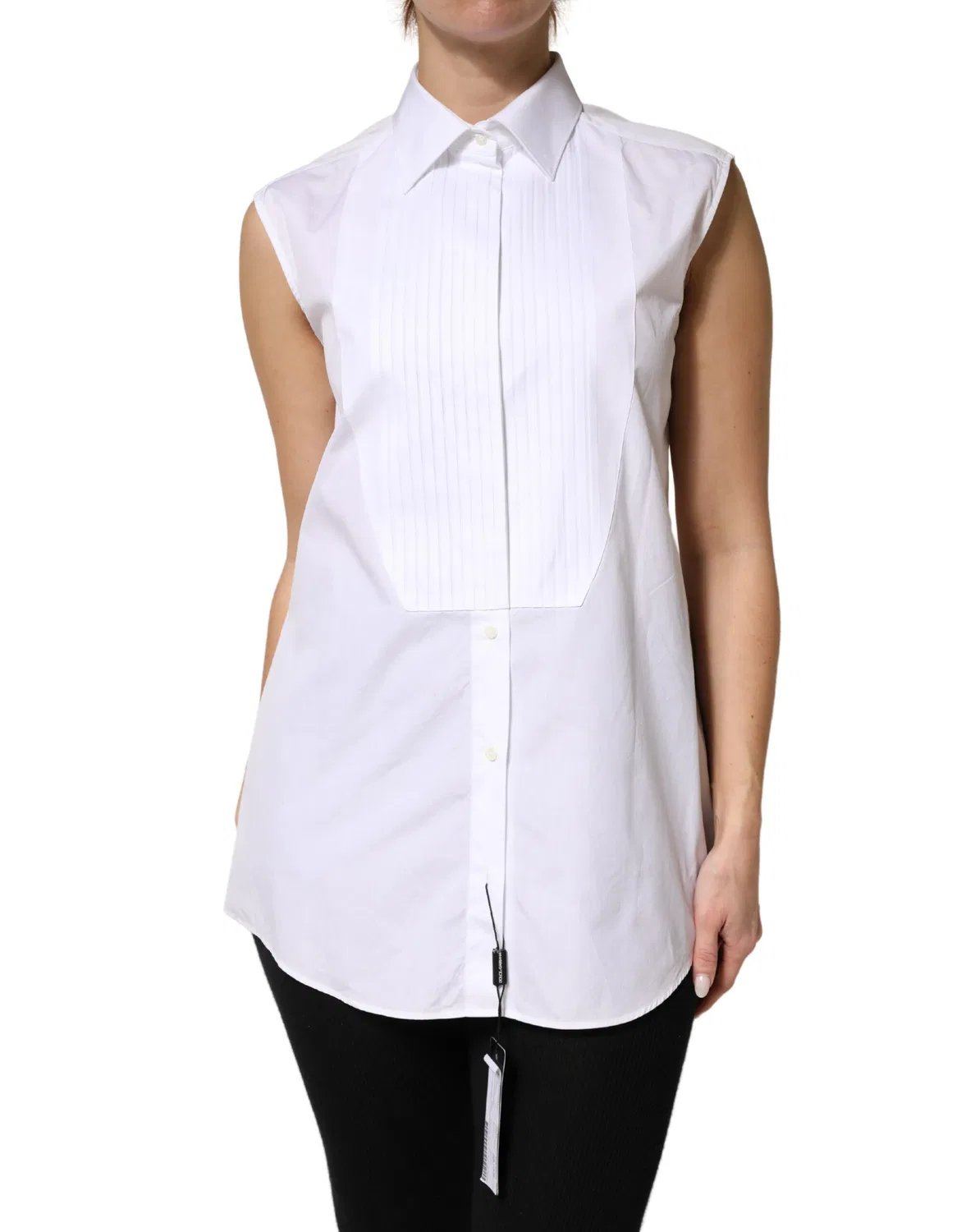 Женская рубашка без рукавов с бантовыми складками Sleeveless Shirt Dolce & Gabbana, White — фото 2