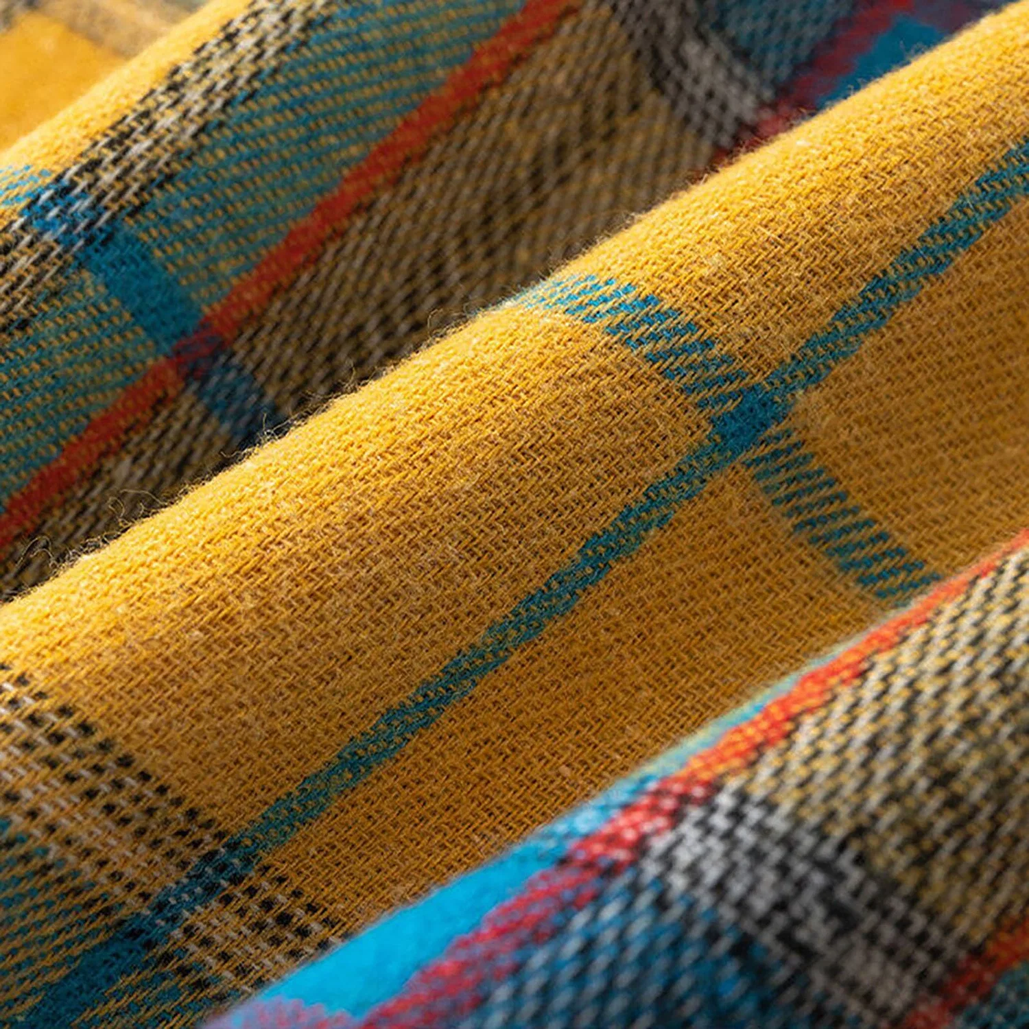 Мужская рубашка с длинным рукавом с принтом, Men's Yellow Plaid Shirt — фото 4