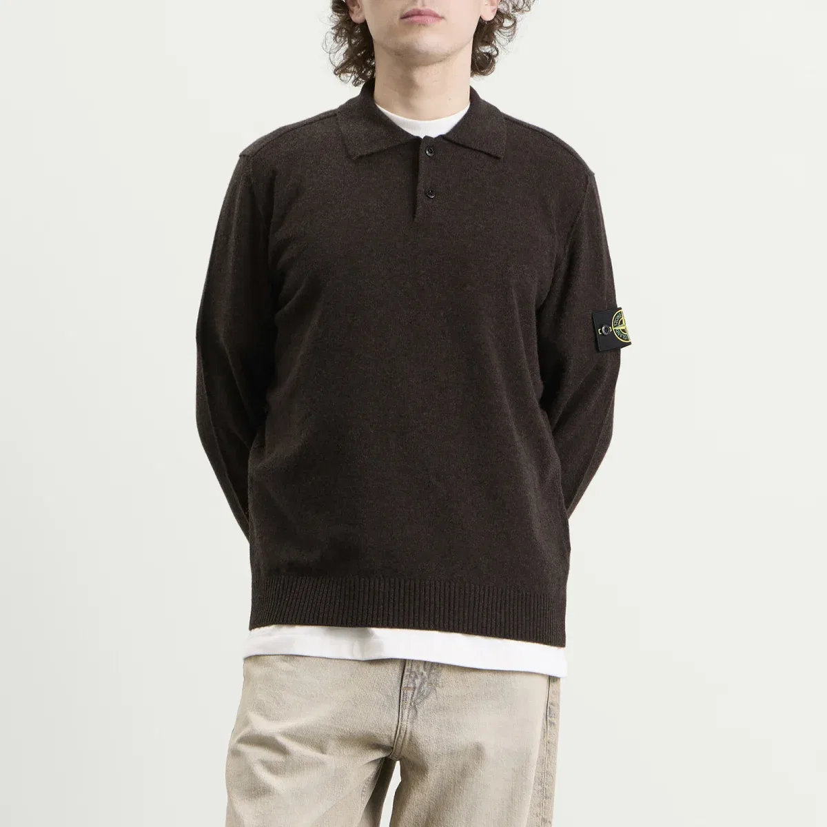 Пуловер с длинным рукавом Geelong Wool Long Sleeve Polo Stone Island, Lead Melange — фото 2