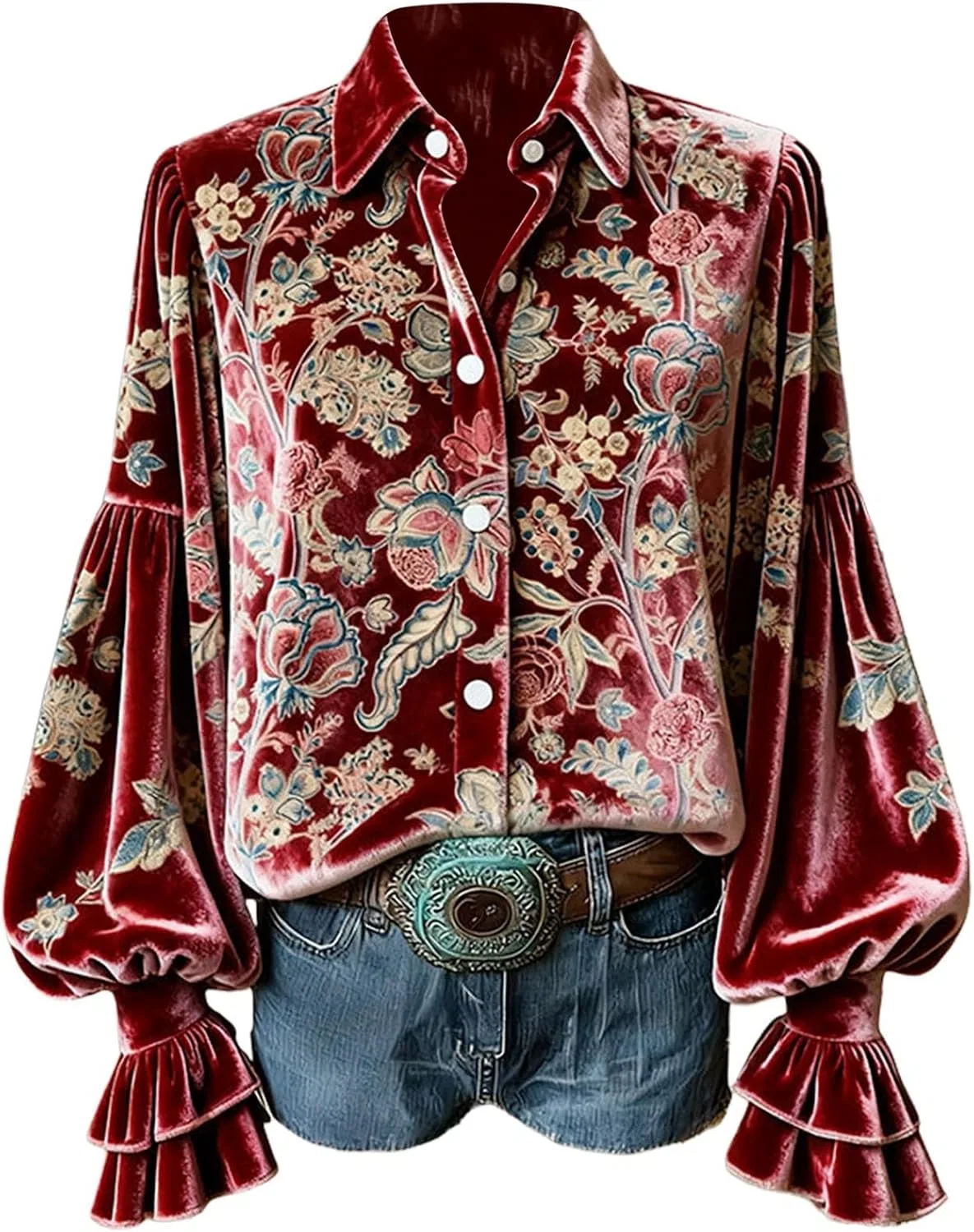 Женская блуза с цветочной вышивкой Vintage Flower Embroidery, винный