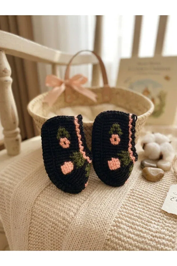 Детские пинетки для новорожденных вязаные Tiny Tunisian Handmade Baby Booties Hilalzey Esarp Sal, Черный