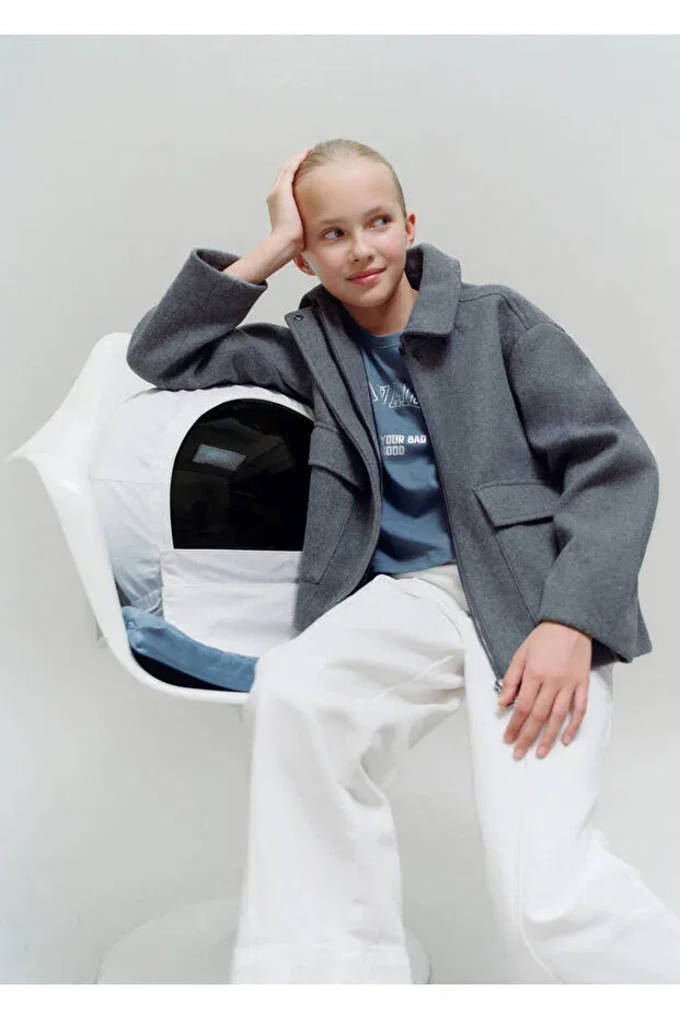 Детская куртка для девочек двубортное с длинным рукавом Mango Kids, Gray — фото 3
