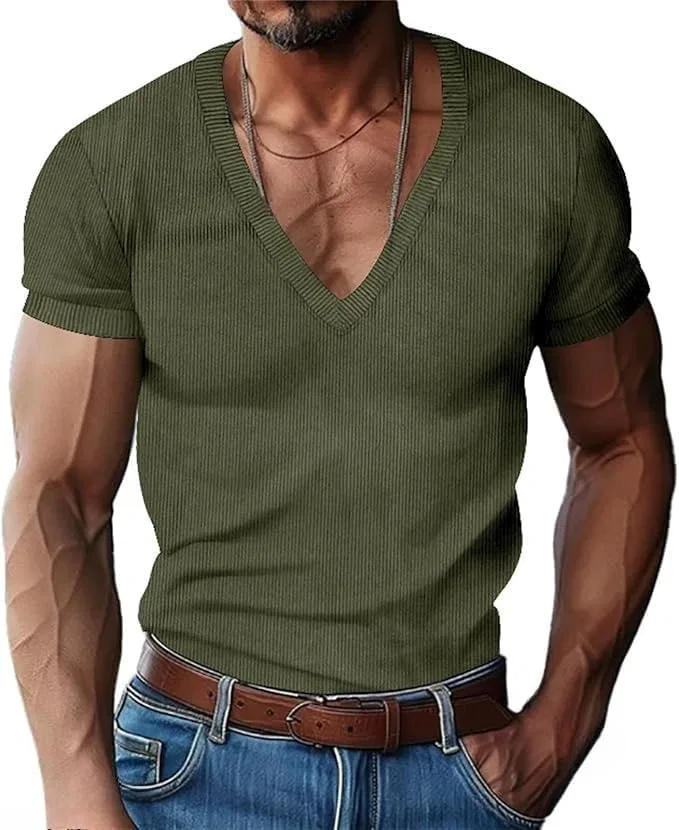 Мужская майка для тренировок с глубоким V-вырезом, Army Green