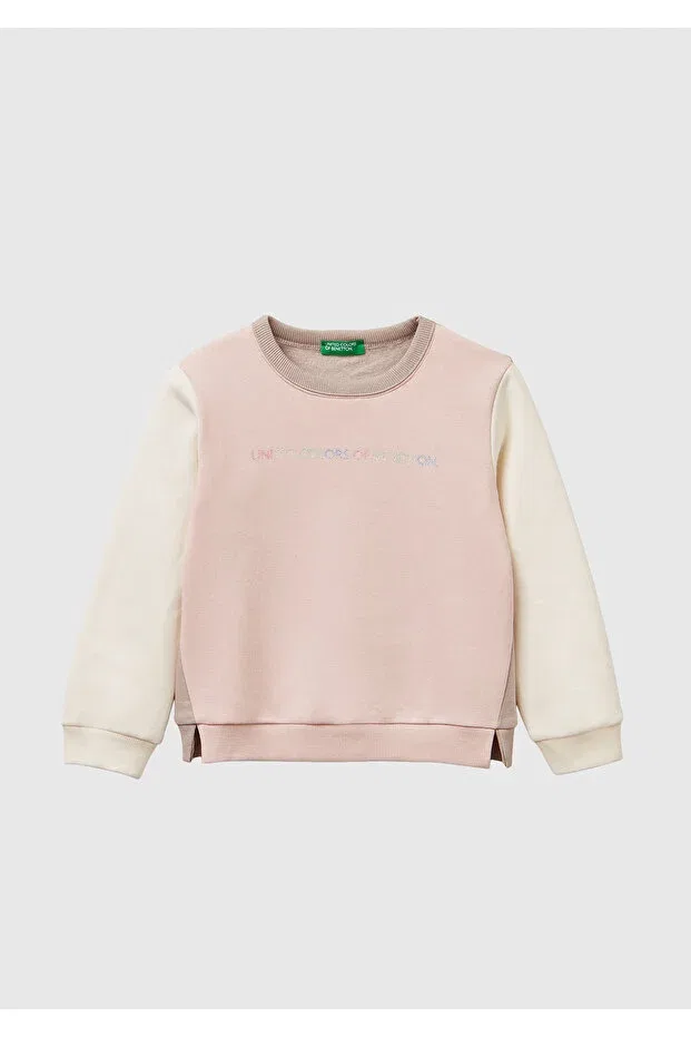 Детское для девочек свитшот с принтом United Colors Of Benetton, Pink-Ecru