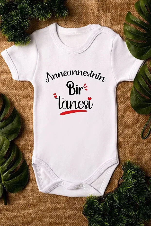 Детское боди-комбинезон для новорожденных с принтом Organic 100% cotton grandma's one-of-a-kind printed baby bodysuit short sleeve snap fastener bodysuit 5251 Overoz, White