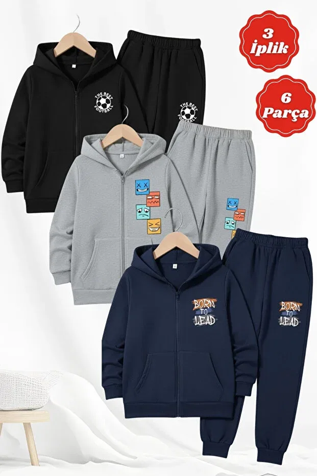 Детский спортивный комплект для мальчиков с принтом Fyk Kids, Black-Grey-Navy Blue