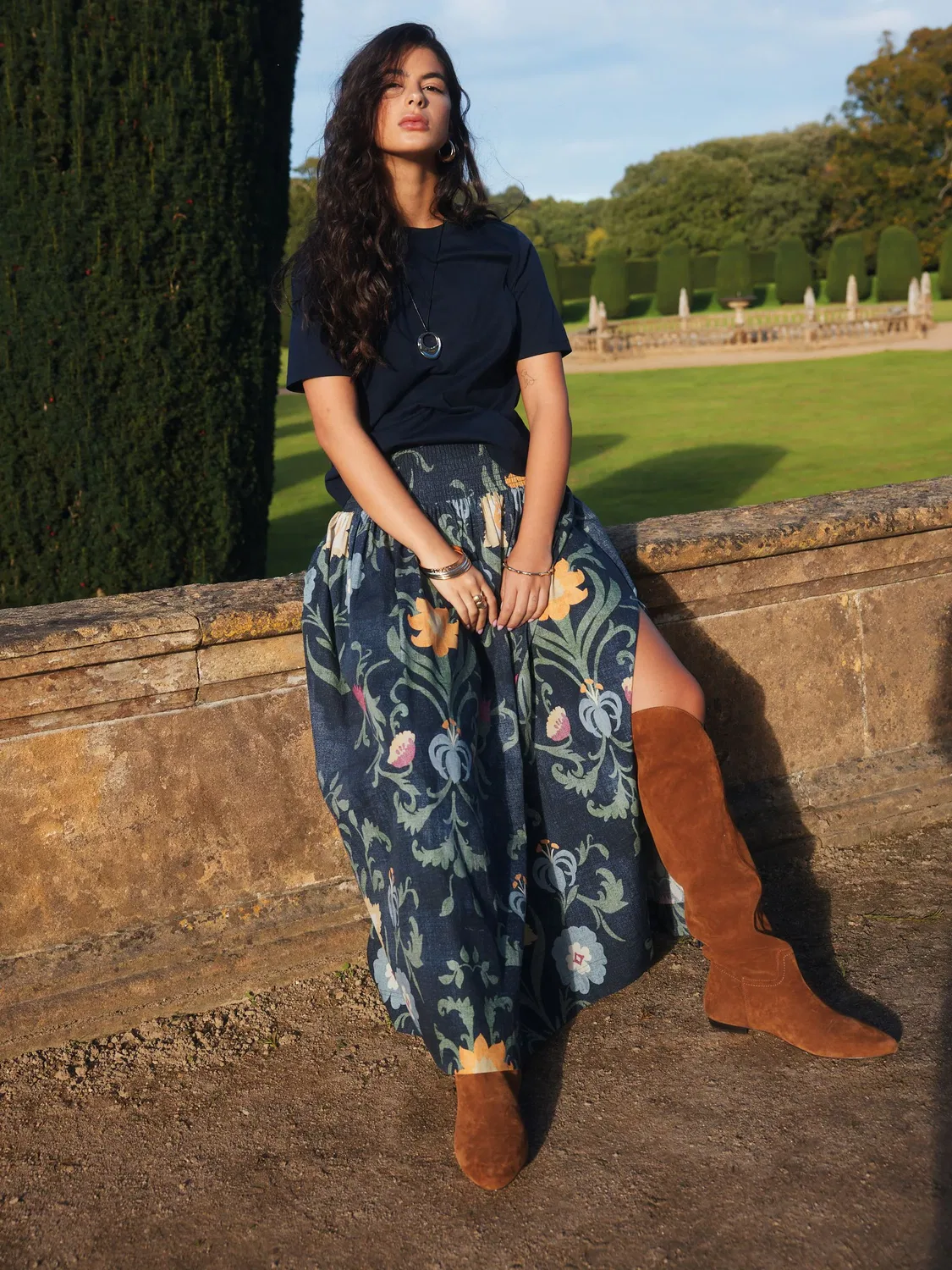 Юбка макси, флоральный принт, National Trust x Next, Navy Floral