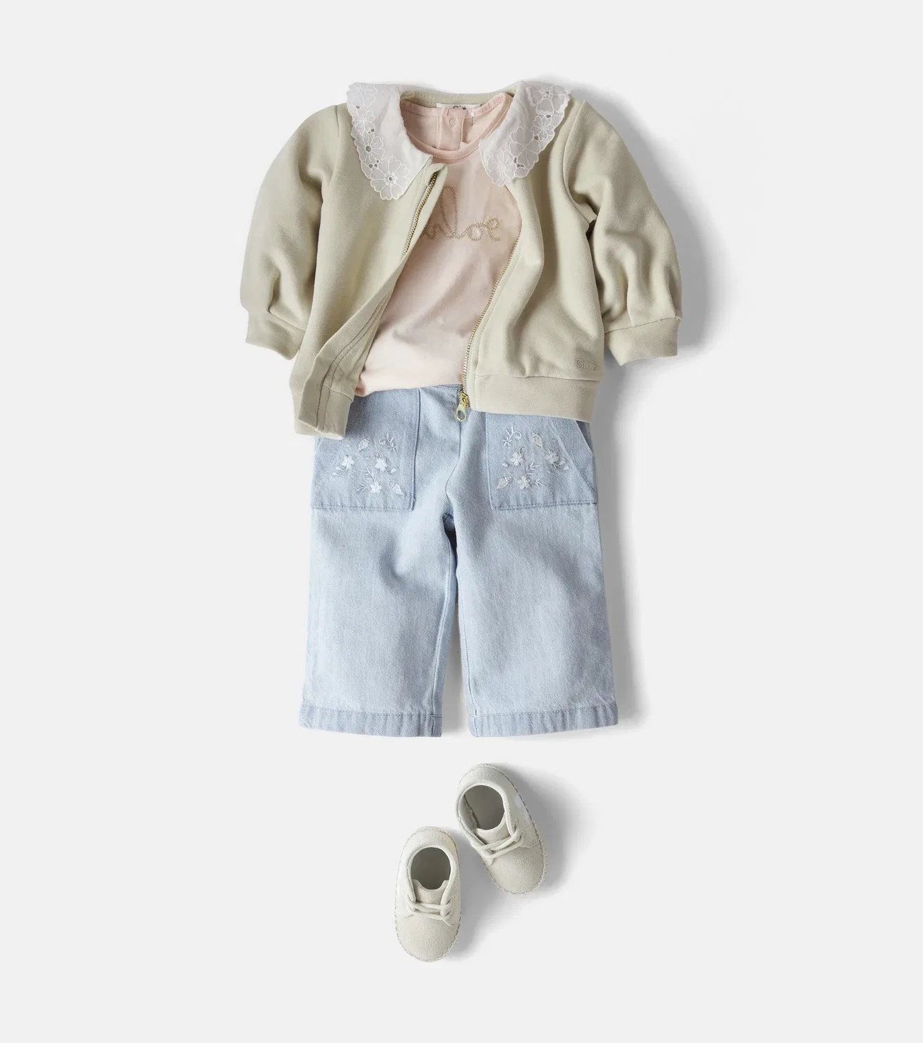 Джинсы с цветочным узором Chloé Kids, синий — фото 2