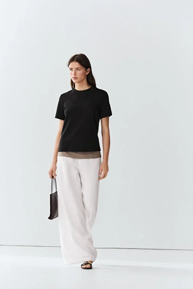 Женская хлопковая футболка с коротким рукавом Massimo Dutti, Black — фото 3