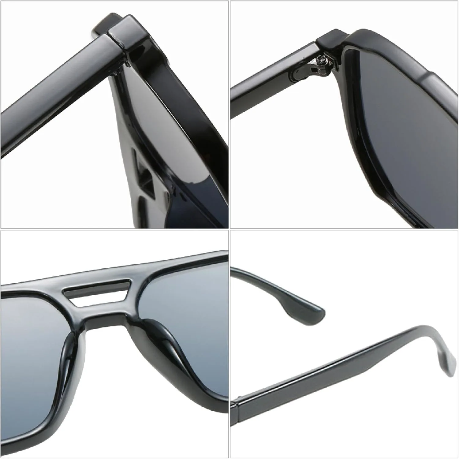 

Модные солнцезащитные очки с двойной перемычкой для женщин, ретро-стиль, с заклепками, защита от УФ-излучения для мужчин, градиентные, трендовые VVTWSSW, Black Grey