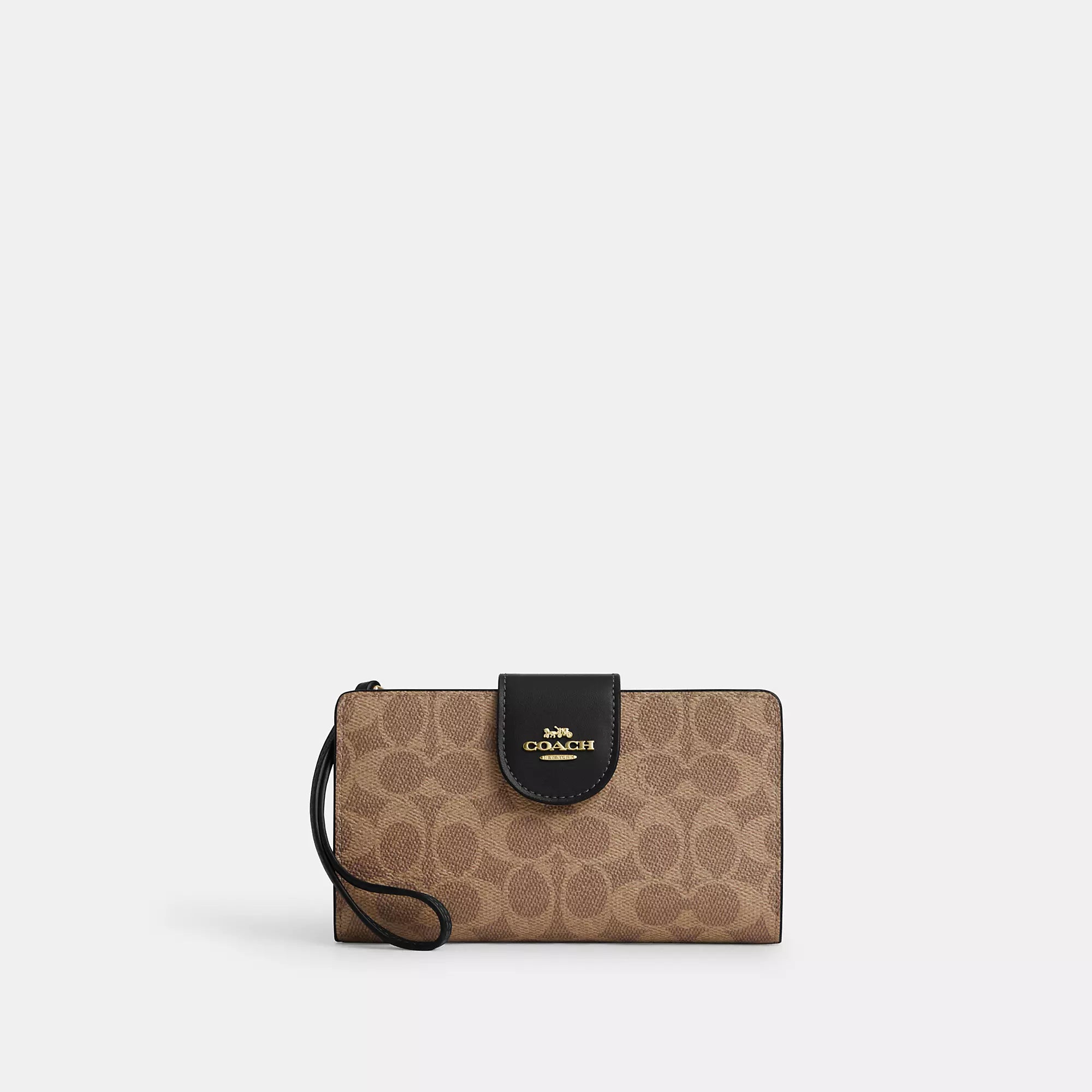 

Кошелек для телефона Coach Outlet из фирменной ткани, золотой/коричневый/черный