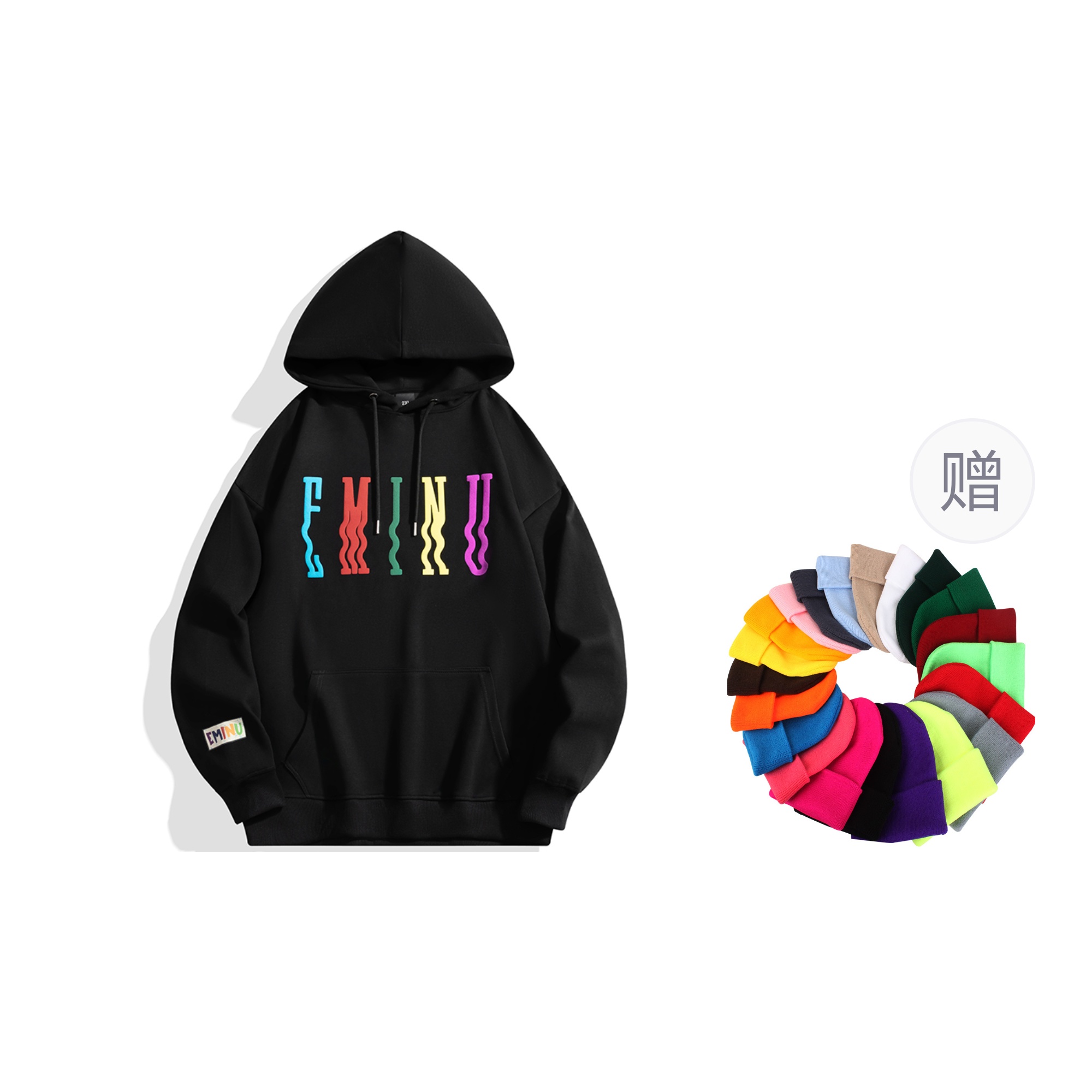 

Свитшот унисекс EMINU, белый (в комплекте зимняя шапка-бини бренда)