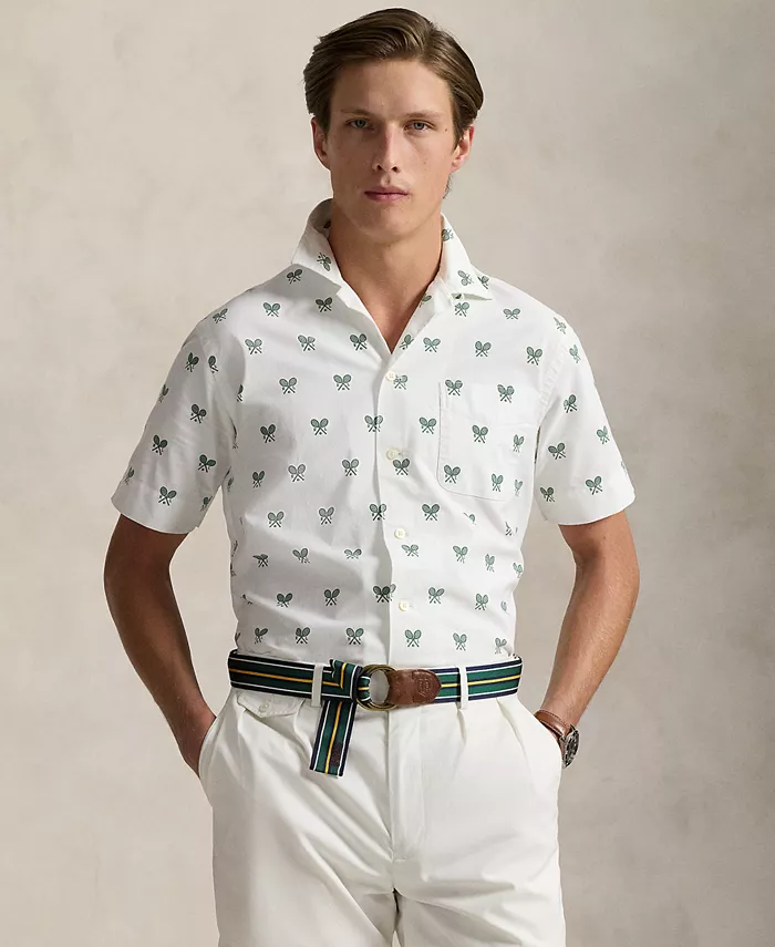 

Мужская классическая рубашка Oxford с принтом в виде ракетки Polo Ralph Lauren, белый