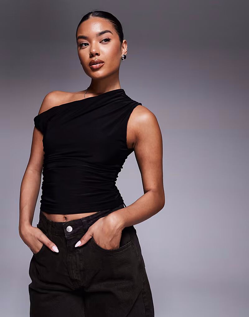 

Эксклюзивный двухслойный облегающий топ с открытыми плечами черного цвета Kaiia