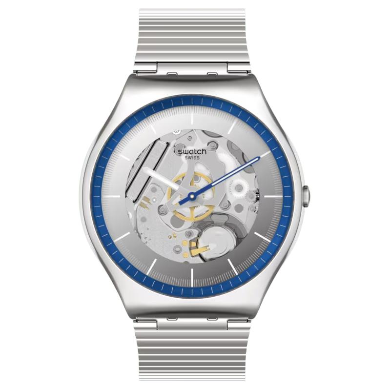 

SWATCH Часы Quartz Movement Unisex Watch 47mm Cut Out Dial Stainless Steel Case Stainless Steel Fabric Strap, Skeleton Dial