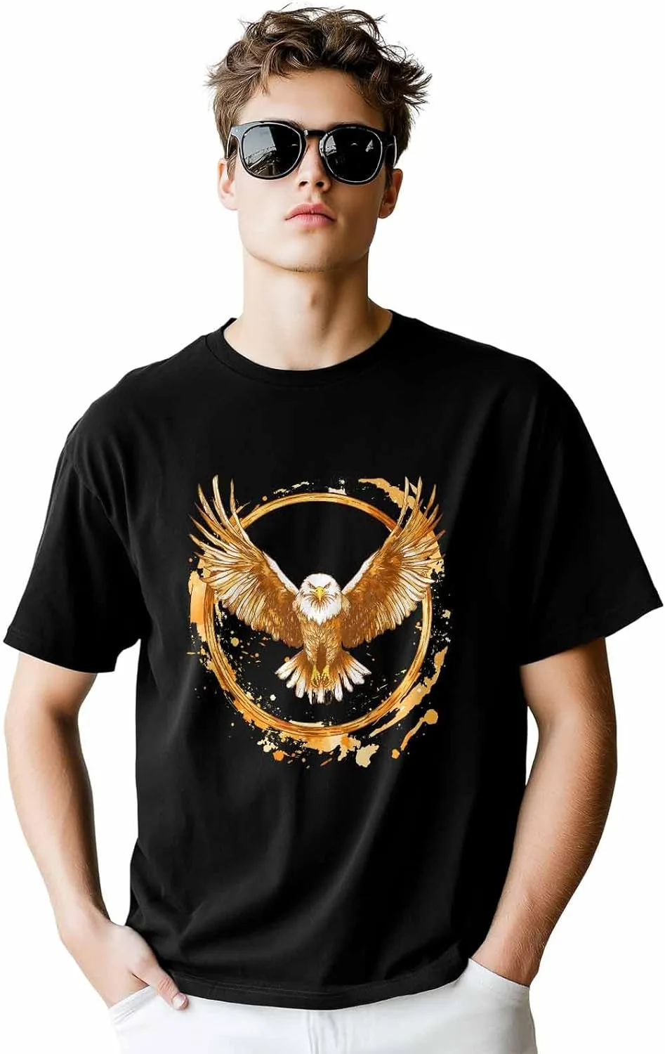 

Мужская футболка с принтом золотого орла, хлопок, короткий рукав CosyBright