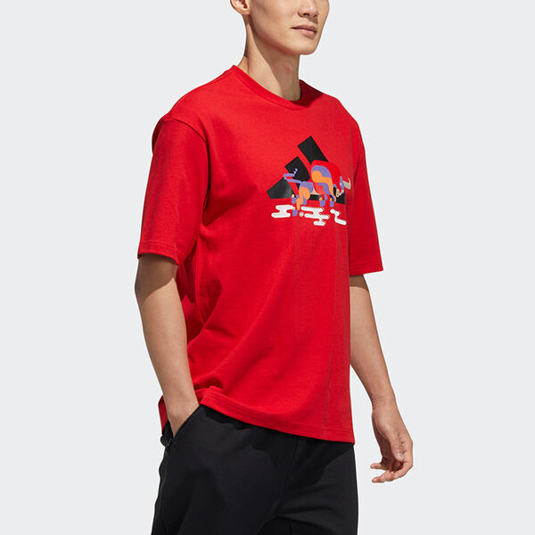 Футболка cny gfx t subject pattern training sports short sleeve red Adidas, красный — фото 4