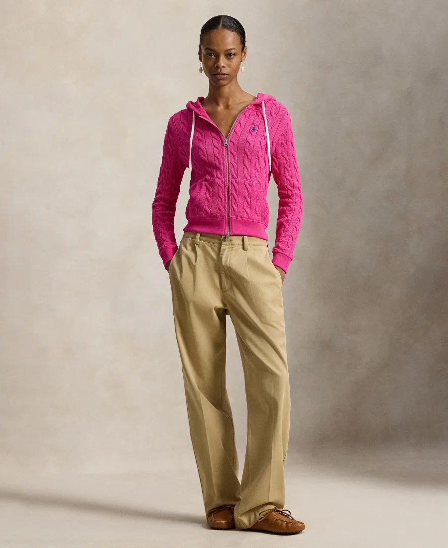 Женская хлопковая толстовка крупной вязки на молнии Polo Ralph Lauren, Accent Pink — фото 3